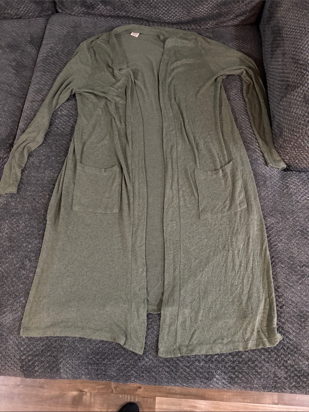 Faded Glory Olive Green Long Open Front Cardigan
